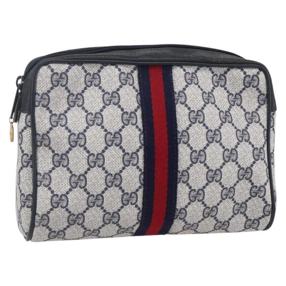 GUCCI Handbags - GUCCI GG Canvas Sherry Line Clutch Bag Red Navy 14.014.3553 Auth BA8450